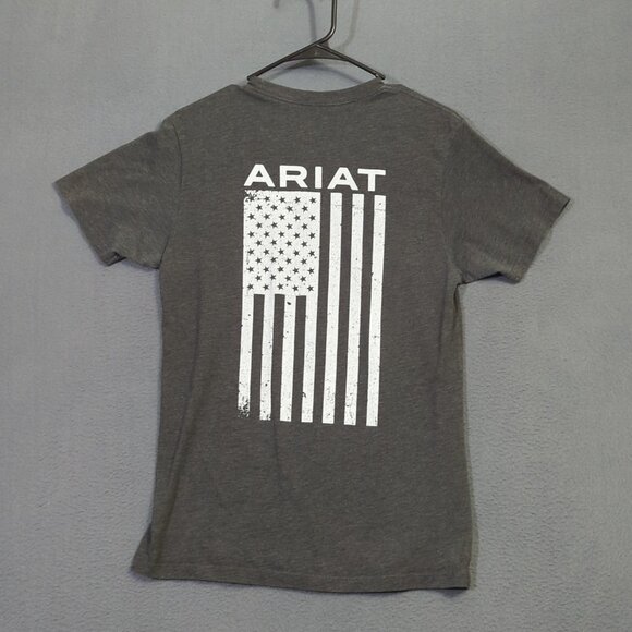 Ariat Shirt Men's S Gray American Flag Logo Short Sleeve Crewneck Patriotic Tee - Picture 7 of 11